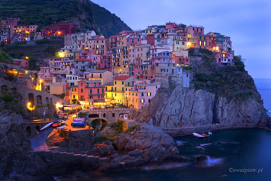 Manarola, zmierzch, Cinque Terre, fot. ewaipiotr.pl