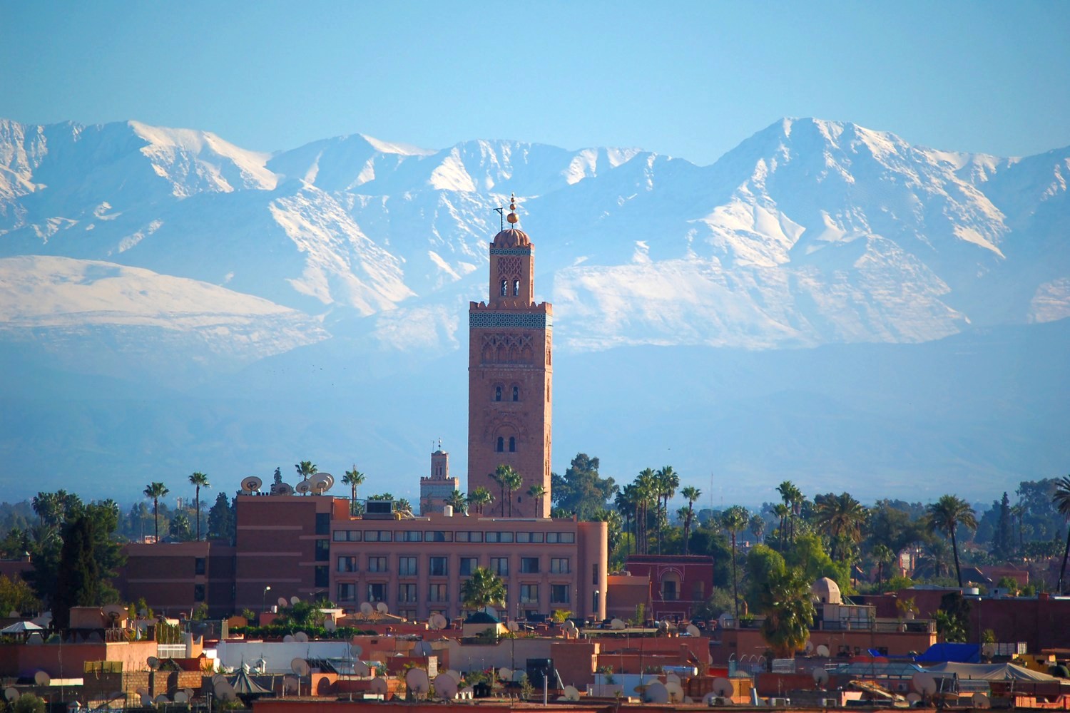 Meczet Księgarzy w Marrakeszu na tle Atlasu