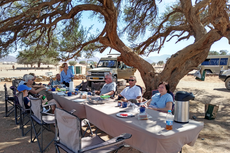 Lunch pod akacją na pustyni Namib (Namibia)