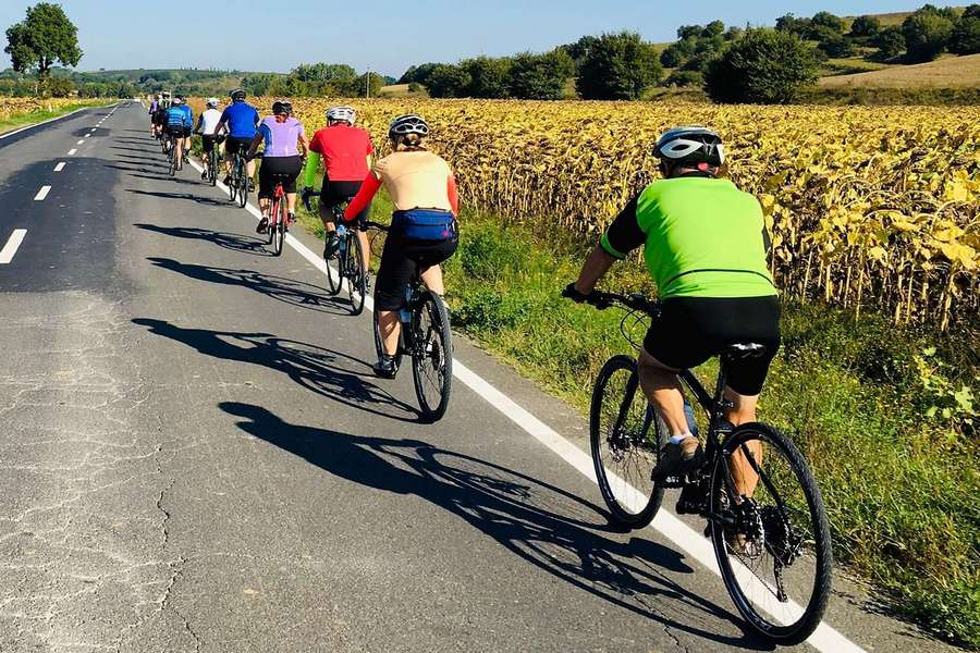 Grupa rowerzystów w Toskanii